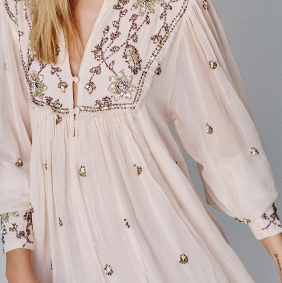 Free People Bali Golden Sun Dress - Blush Pink Mini Dress - Picture 3 of 13